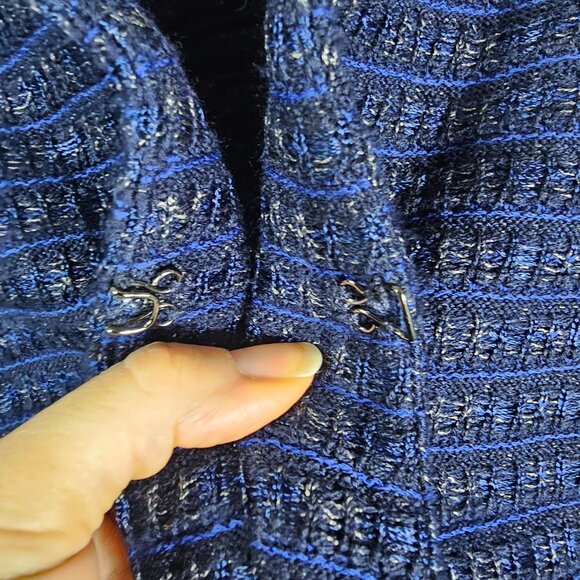 St. John Santana Knit Tweed Jacket Sz 16 Leather Pockets Office Formal Old Money - Picture 5 of 12